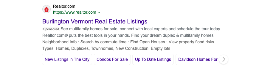 Realtor.com Microsoft Search retargeting ad advertising Burlington, Vermont real estate